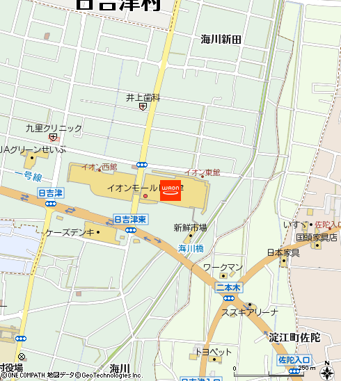 イオン日吉津店付近の地図